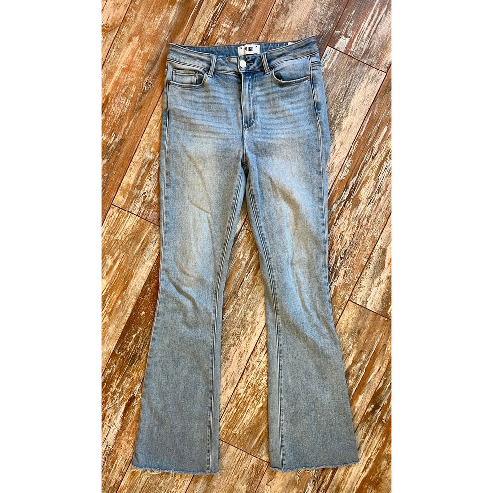 Paige High Rise Laurel Canyon Flare Jeans Marienne Raw Hem Blue Size 28